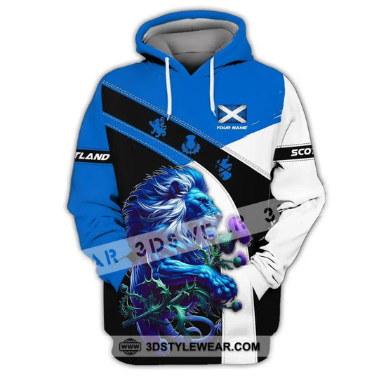 Unisex Shirt - Custom Name 3D Shirt - Scotland Blue And White Lion Shirt style option 3