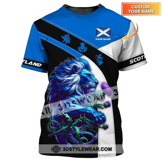 Unisex Shirt - Custom Name 3D Shirt - Scotland Blue And White Lion Shirt style option 1