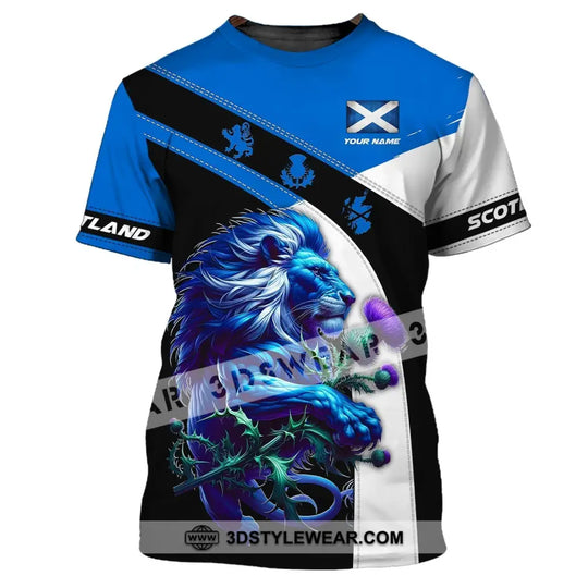Unisex Shirt - Custom Name 3D Shirt - Scotland Blue And White Lion Shirt style option 2