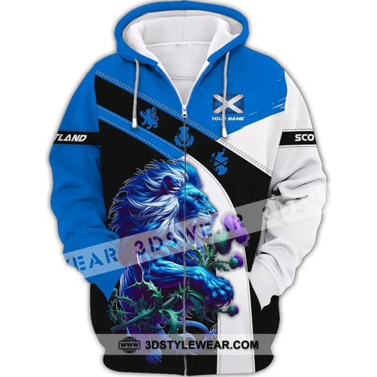 Unisex Shirt - Custom Name 3D Shirt - Scotland Blue And White Lion Shirt style option 4