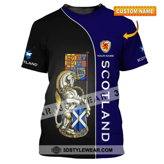 Unisex Shirt - Custom Name 3D Shirt - Scotland Lover, Blue And Black Design style option 1