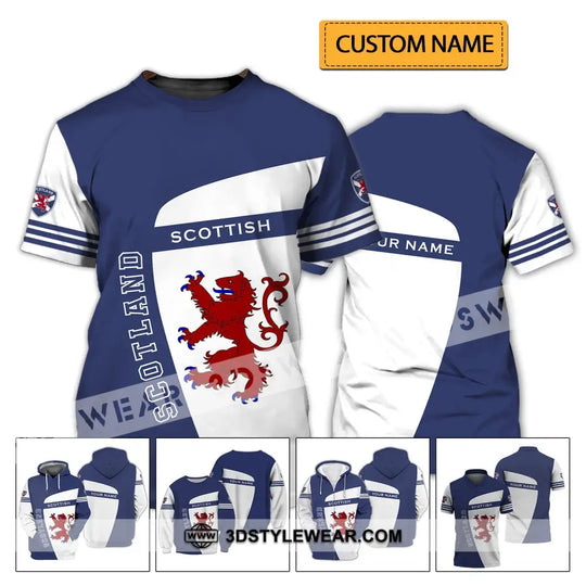 Unisex Shirt - Custom Name 3D Shirt - Scotland Scottish Lover, Blue And White Design style option 2