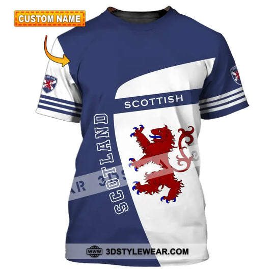 Unisex Shirt - Custom Name 3D Shirt - Scotland Scottish Lover, Blue And White Design style option 1