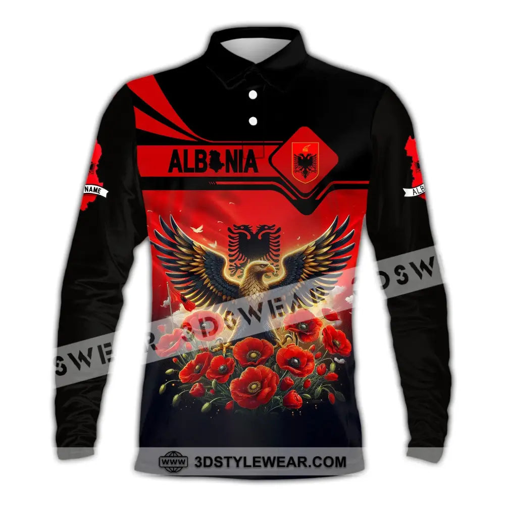 Unisex Shirt Custom Name Albania Shirt Albania Polo Long Sleeve Albania Gift - Long Sleeve Polo / S - T-shirt