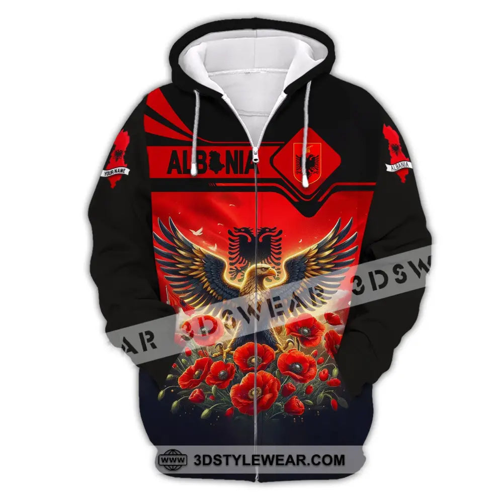 Unisex Shirt Custom Name Albania Shirt Albania Polo Long Sleeve Albania Gift - Zipper Hoodie / S - T-shirt