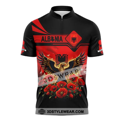 Unisex Shirt Custom Name Albania Shirt Albania Polo Long Sleeve Albania Gift - Zipper Polo Shirt / S - T-shirt