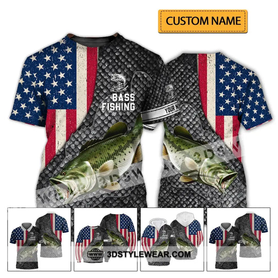 Unisex Shirt - Custom Name Shirt - America Bass Fishing Shirt style option 2