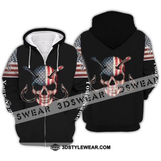 Unisex Shirt - Custom Name America Skull Fishing Shirt style option 3