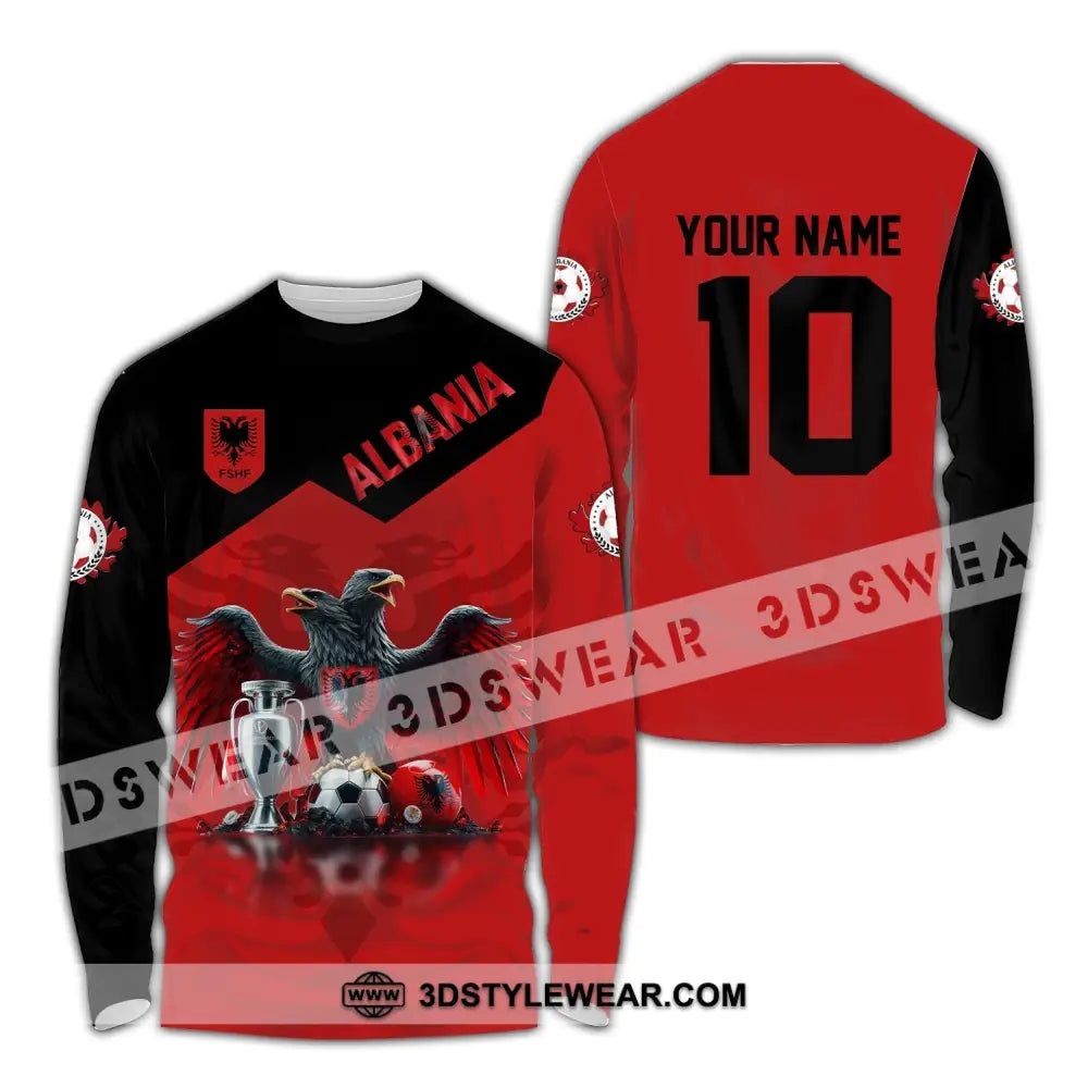 Unisex Shirt Custom Name and Number Albania Football Polo Shirt Euro 2024 Albania Football Hoodie Long Sleeve Shirt