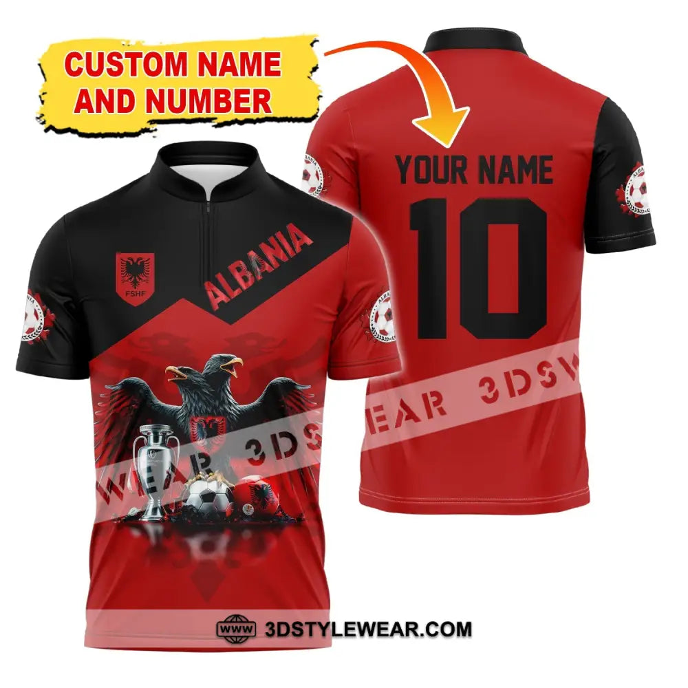 Unisex Shirt Custom Name and Number Albania Football Polo Shirt Euro 2024 Albania Football Hoodie Long Sleeve Shirt