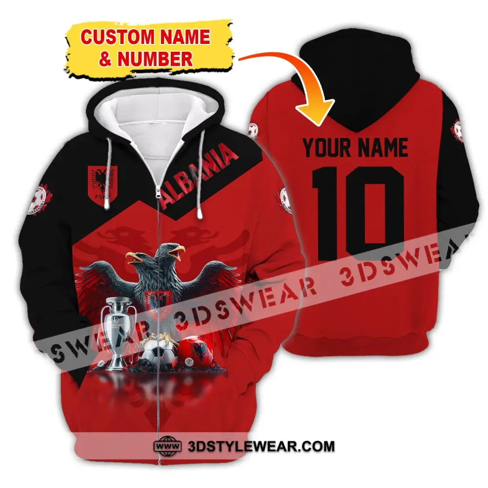 Unisex Shirt Custom Name and Number Albania Football Polo Shirt Euro 2024 Albania Football Hoodie Long Sleeve Shirt