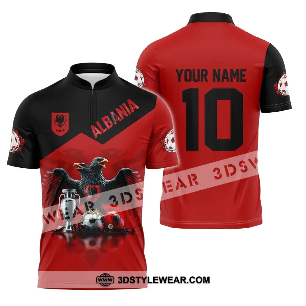 Unisex Shirt Custom Name and Number Albania Football Polo Shirt Euro 2024 Albania Football Hoodie Long Sleeve Shirt