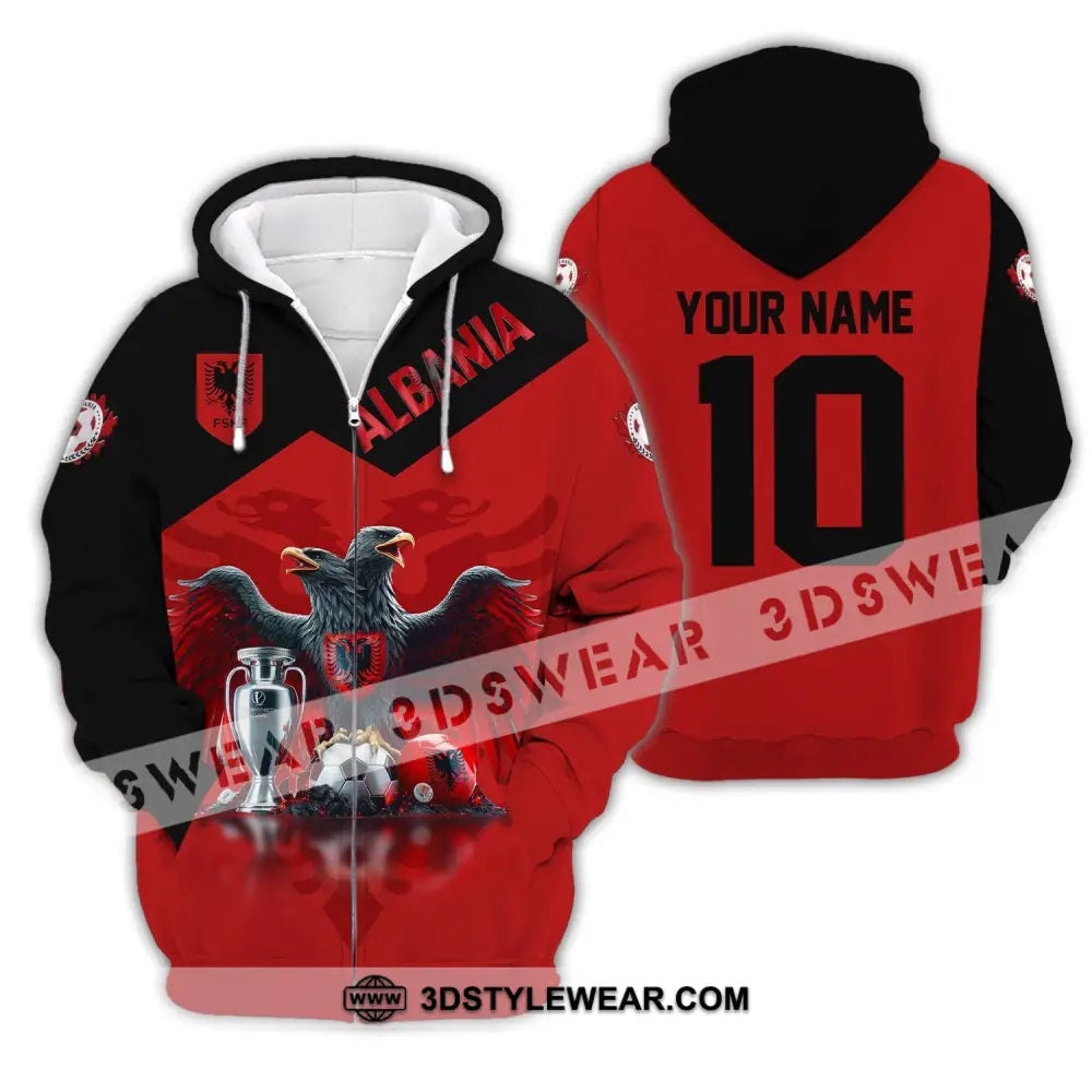 Unisex Shirt Custom Name and Number Albania Football Polo Shirt Euro 2024 Albania Football Hoodie Long Sleeve Shirt