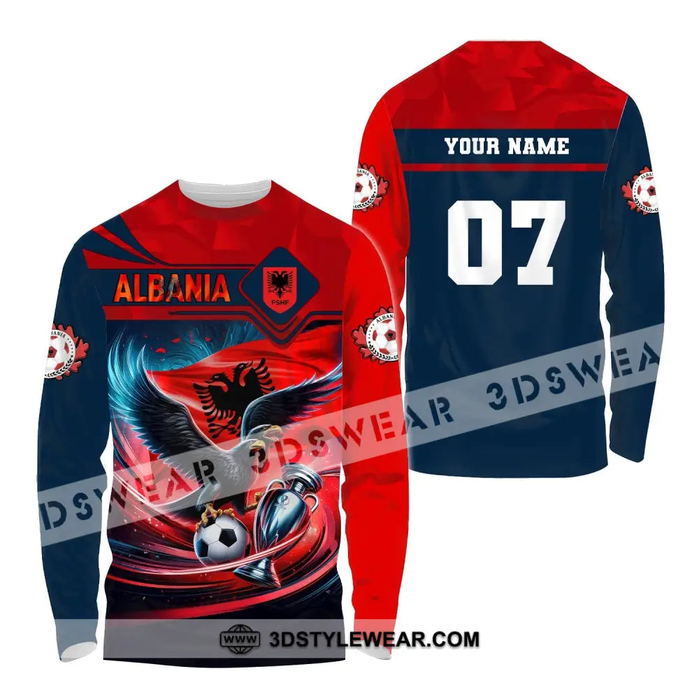 Unisex Shirt Custom Name and Number Albania Football Shirt Euro 2024 Shirt Albania Football Polo Long Sleeve Shirt