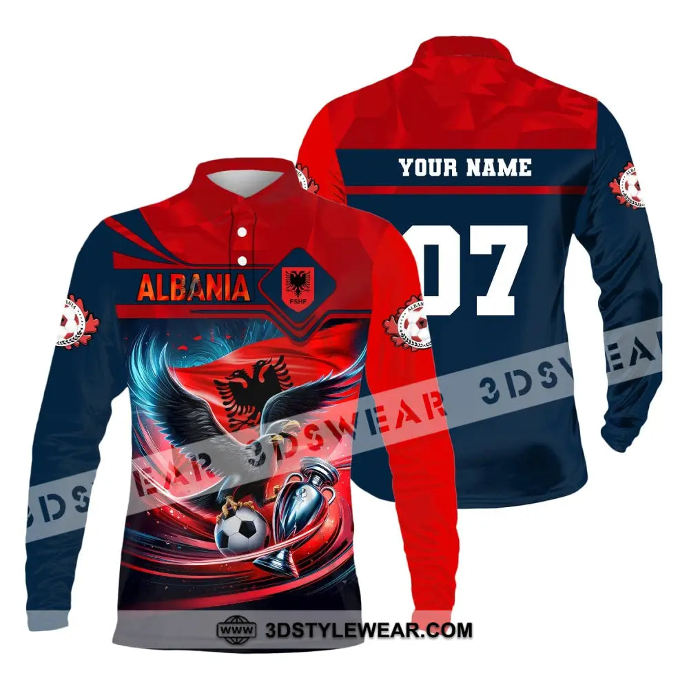 Unisex Shirt Custom Name and Number Albania Football Shirt Euro 2024 Shirt Albania Football Polo Long Sleeve Shirt