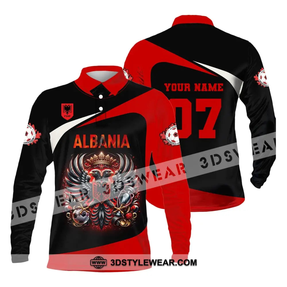 Unisex Shirt Custom Name and Number Albania Football Shirt Euro 2024 Shirt Albania Football Polo Long Sleeve Shirt