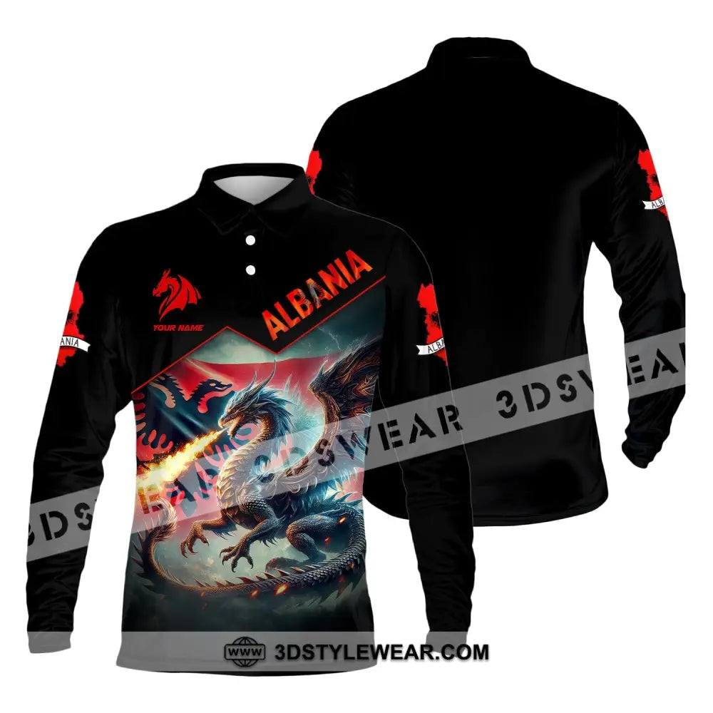 Unisex Shirt Custom Name and Number Albania Football Shirt Euro 2024 Shirt Albania Football Polo Long Sleeve Shirt