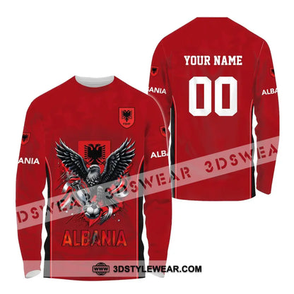 Unisex Shirt Euro 2024 Shirt Custom Name and Number Albania Football Shirt Albania Football Polo Long Sleeve Shirt