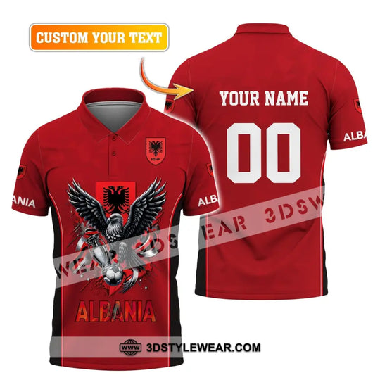 Unisex Shirt,Custom Name and Number Albania Football Shirt, Albania Football Polo Long Sleeve Shirt style option 2