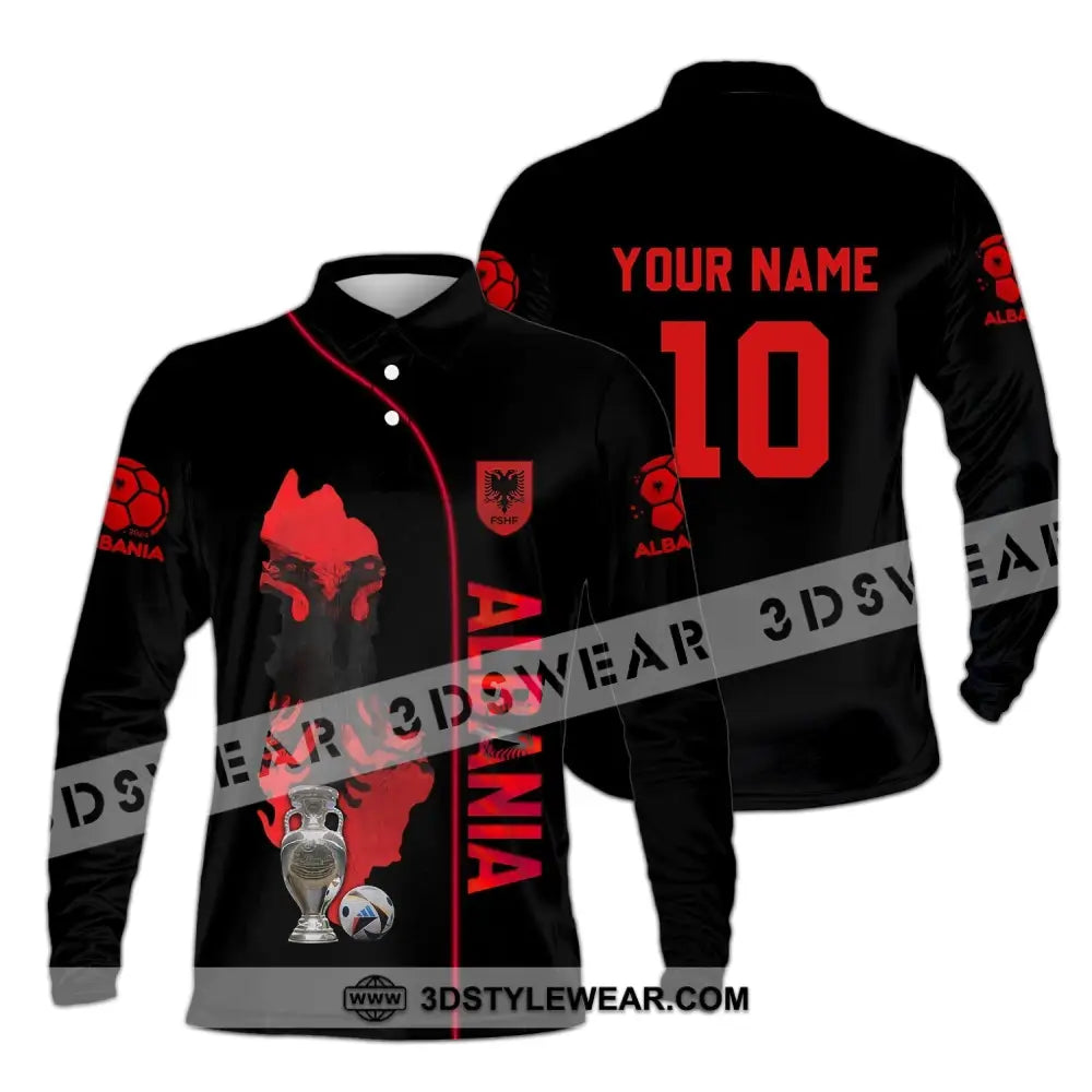 Unisex Shirt - Custom Name And Number Shirt Albania National Team Euro 2024 - Long Sleeve Polo / S - T-shirt