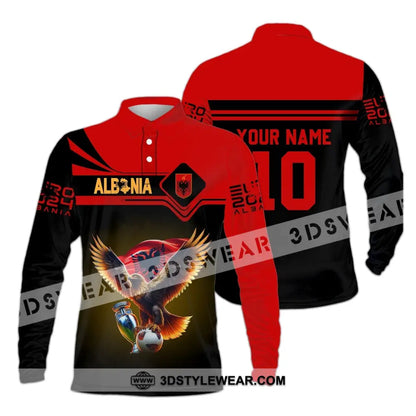 Unisex Shirt - Custom Name And Number Shirt Albania National Team Euro 2024 Red Shirt - Long Sleeve Polo / S - T-shirt
