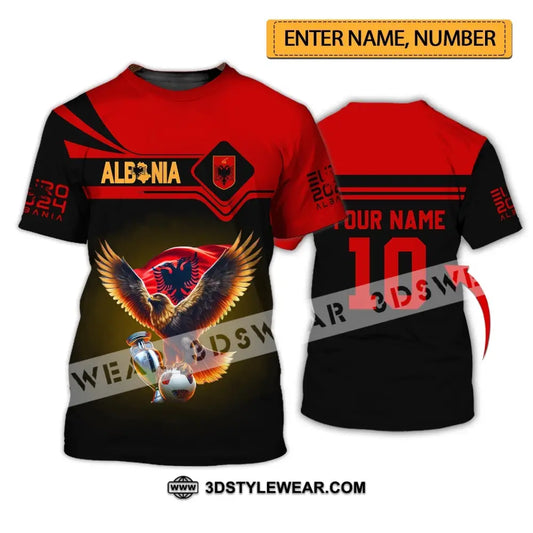 Unisex Shirt - Custom Name And Number Shirt Albania National Team Euro 2024 Red Shirt - T-shirt