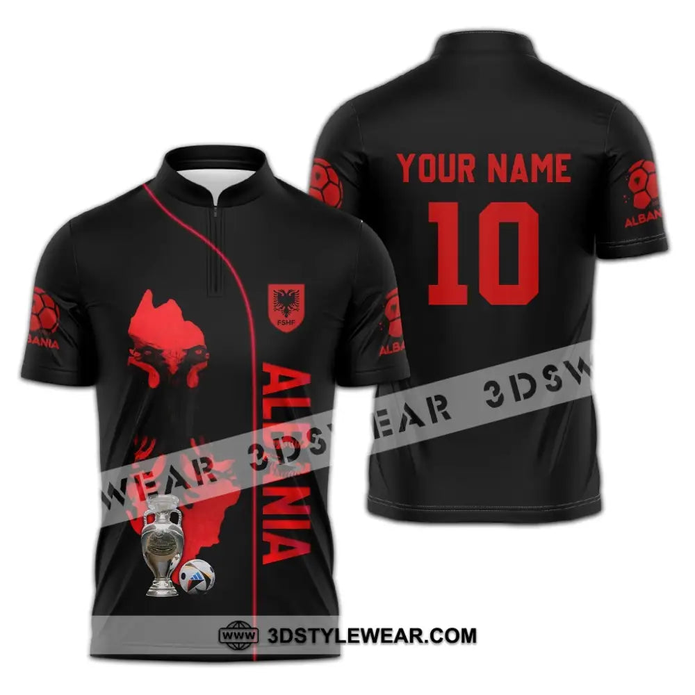 Unisex Shirt - Custom Name And Number Shirt Albania National Team Euro 2024 - Zipper Polo Shirt / S - T-shirt