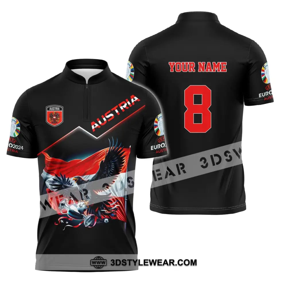 Unisex Shirt Custom Name and Number Austria Football Shirt Austria Football Polo Long Sleeve Shirt - Zipper Polo Shirt