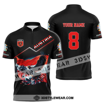 Unisex Shirt Custom Name and Number Austria Football Shirt Austria Football Polo Long Sleeve Shirt - Zipper Polo Shirt