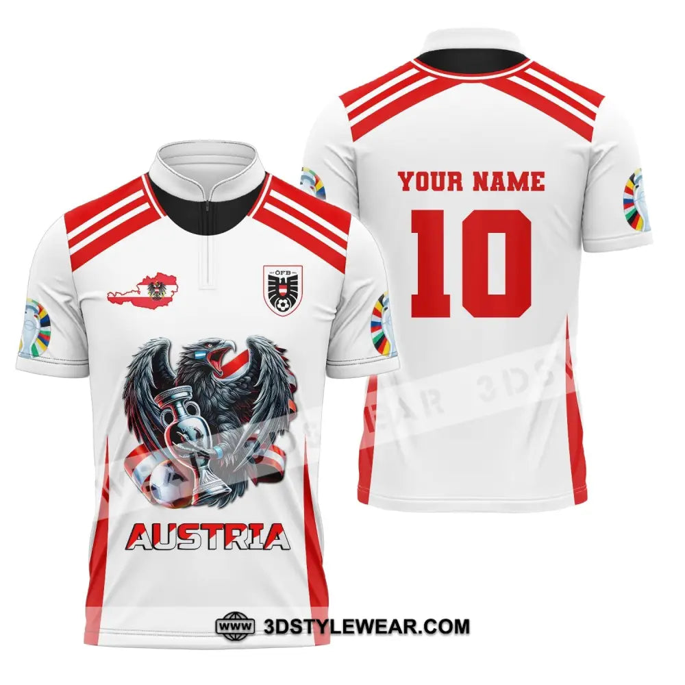 Unisex Shirt Custom Name and Number Austria Football Shirt Austria Football Polo Long Sleeve Shirt - Zipper Polo Shirt