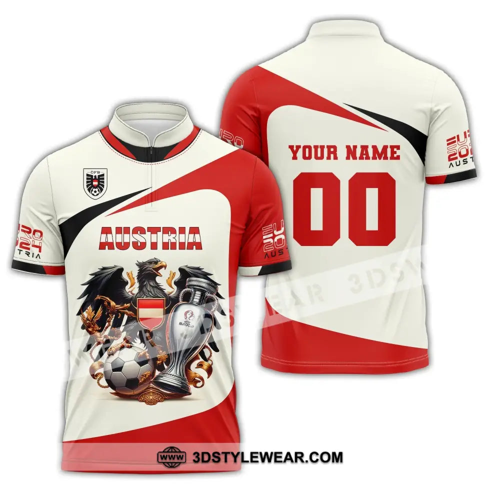 Unisex Shirt Custom Name and Number Austria Football Shirt Austria Football Polo Long Sleeve Shirt - Zipper Polo Shirt