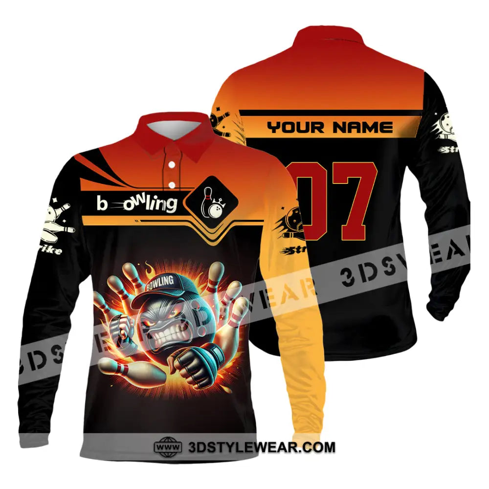 Unisex Shirt Custom Name and Number Bowling Shirt Bowling Polo Long Sleeve Bowling T-Shirt Long Sleeve Polo / S T-shirt