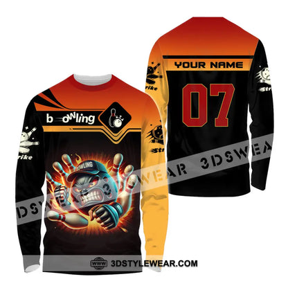 Unisex Shirt Custom Name and Number Bowling Shirt Bowling Polo Long Sleeve Bowling T-Shirt Long Sleeve Shirt / S T-shirt
