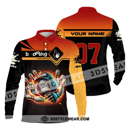Unisex Shirt Custom Name and Number Bowling Shirt Bowling Polo Long Sleeve Bowling T-Shirt Long Sleeve Polo / S T-shirt