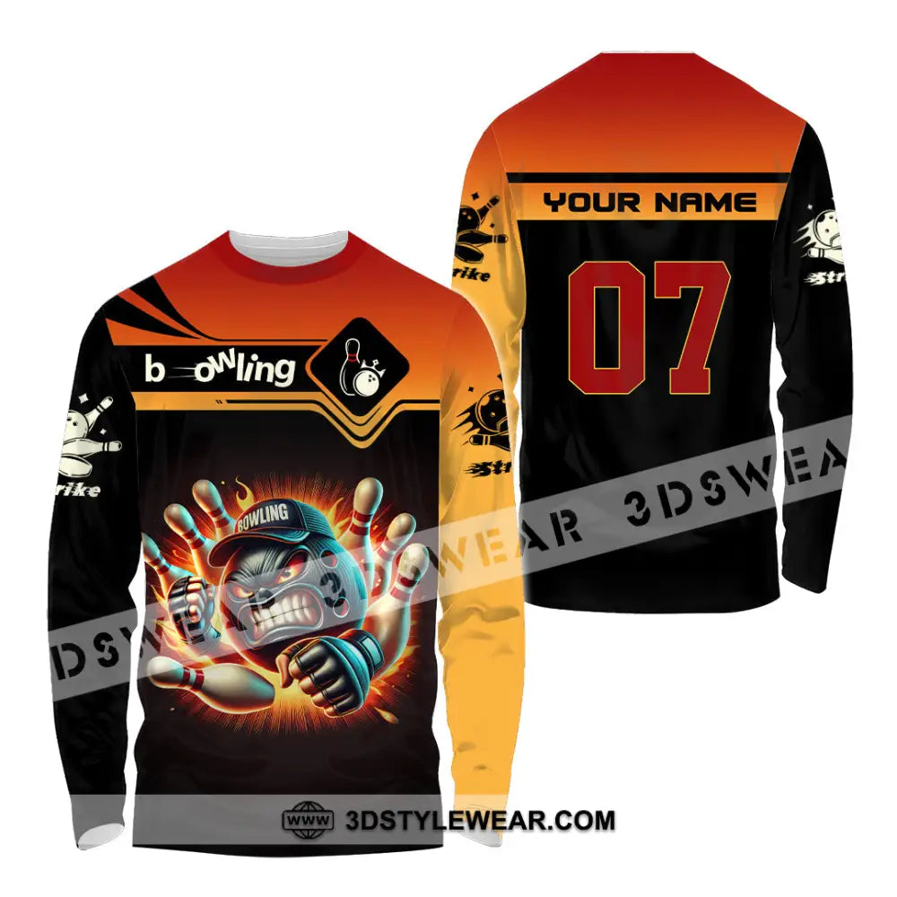 Unisex Shirt Custom Name and Number Bowling Shirt Bowling Polo Long Sleeve Bowling T-Shirt Long Sleeve Shirt / S T-shirt
