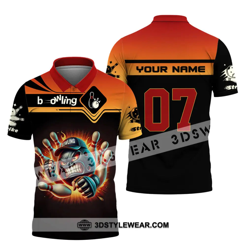 Unisex Shirt Custom Name and Number Bowling Shirt Bowling Polo Long Sleeve Bowling T-Shirt Polo Shirt / S T-shirt
