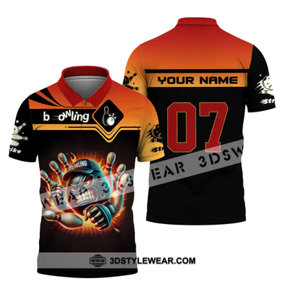 Unisex Shirt Custom Name and Number Bowling Shirt Bowling Polo Long Sleeve Bowling T-Shirt Polo Shirt / S T-shirt