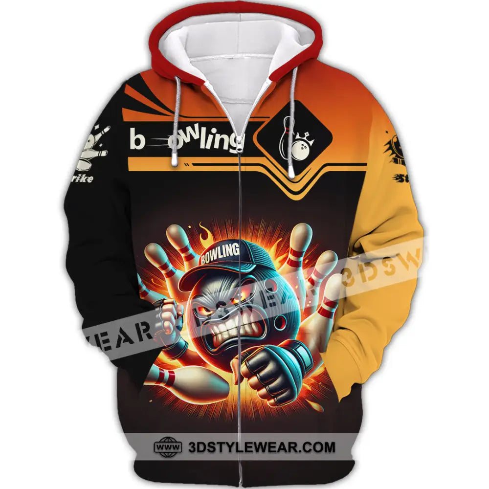 Unisex Shirt Custom Name and Number Bowling Shirt Bowling Polo Long Sleeve Bowling T-Shirt Zipper Hoodie / S T-shirt