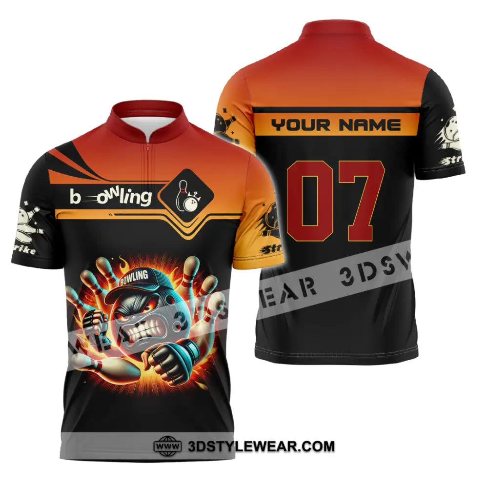 Unisex Shirt Custom Name and Number Bowling Shirt Bowling Polo Long Sleeve Bowling T-Shirt Zipper Polo Shirt / S T-shirt
