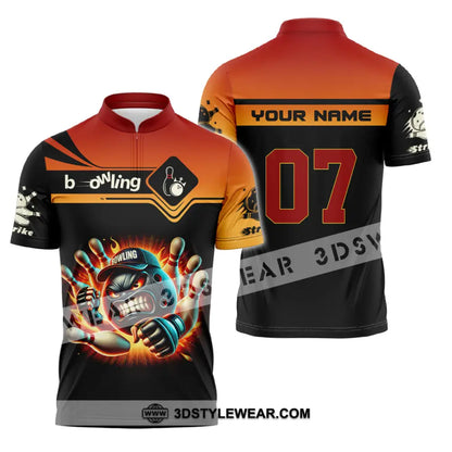 Unisex Shirt Custom Name and Number Bowling Shirt Bowling Polo Long Sleeve Bowling T-Shirt Zipper Polo Shirt / S T-shirt