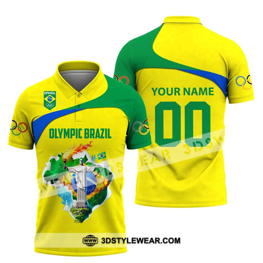 Unisex Shirt, Custom Name and Number Brazil Olympic Shirt, Olympic 2024 Brazil Long Sleeve Polo Shirt style option 4
