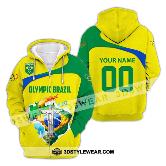 Unisex Shirt, Custom Name and Number Brazil Olympic Shirt, Olympic 2024 Brazil Long Sleeve Polo Shirt style option 3