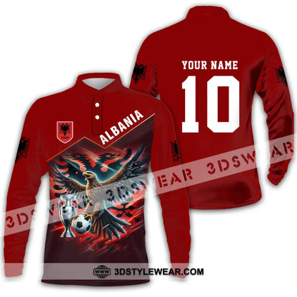 Unisex Shirt - Custom Name And Number Eagle Albania Euro 2024 Team - Long Sleeve Polo / S - T-shirt