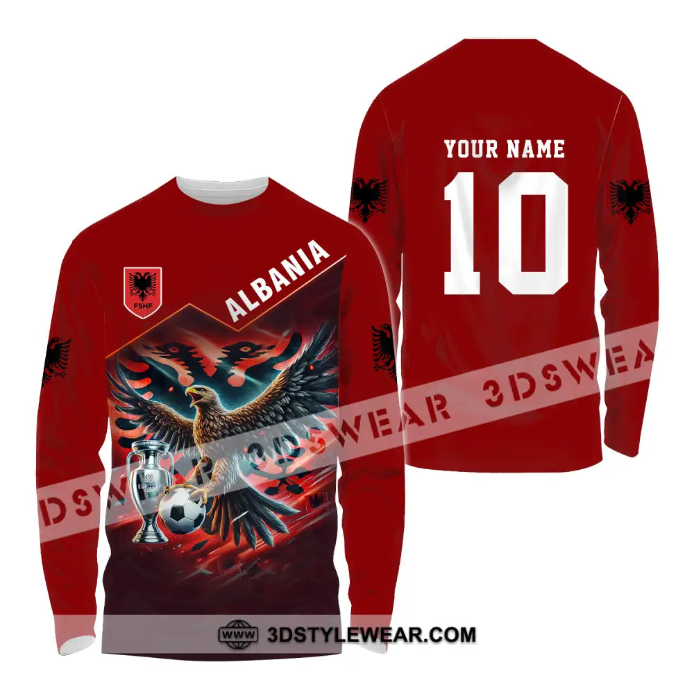 Unisex Shirt - Custom Name And Number Eagle Albania Euro 2024 Team - Long Sleeve Shirt / S - T-shirt