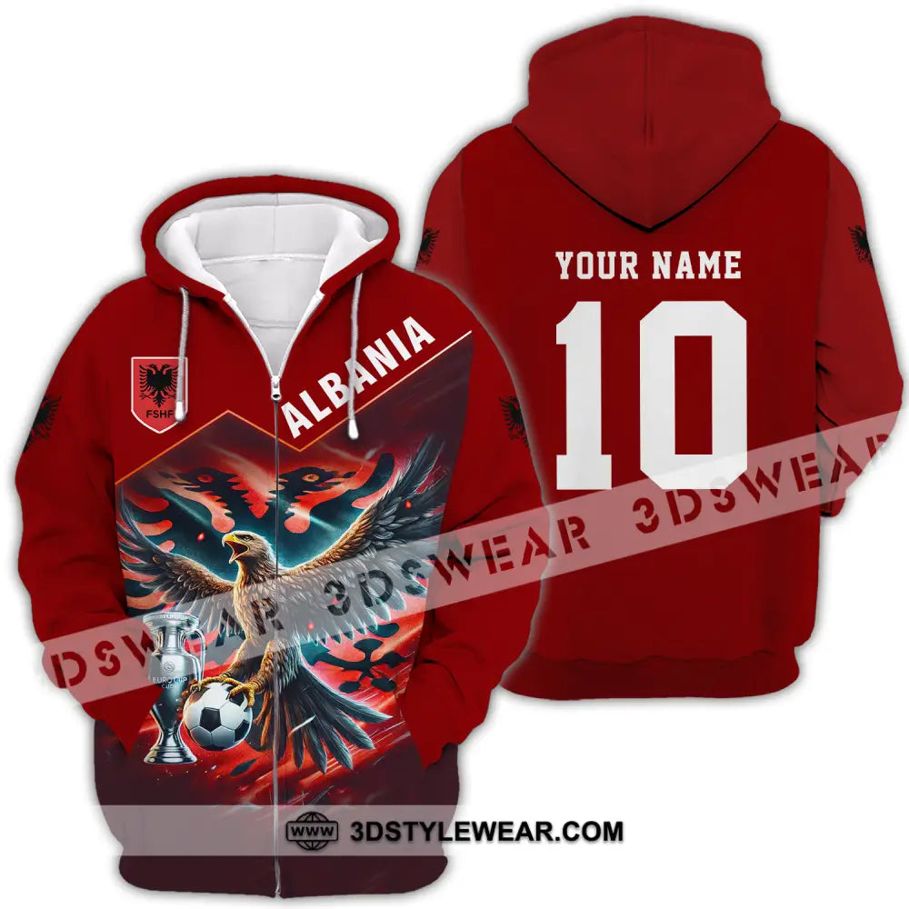 Unisex Shirt - Custom Name And Number Eagle Albania Euro 2024 Team - Zipper Hoodie / S - T-shirt
