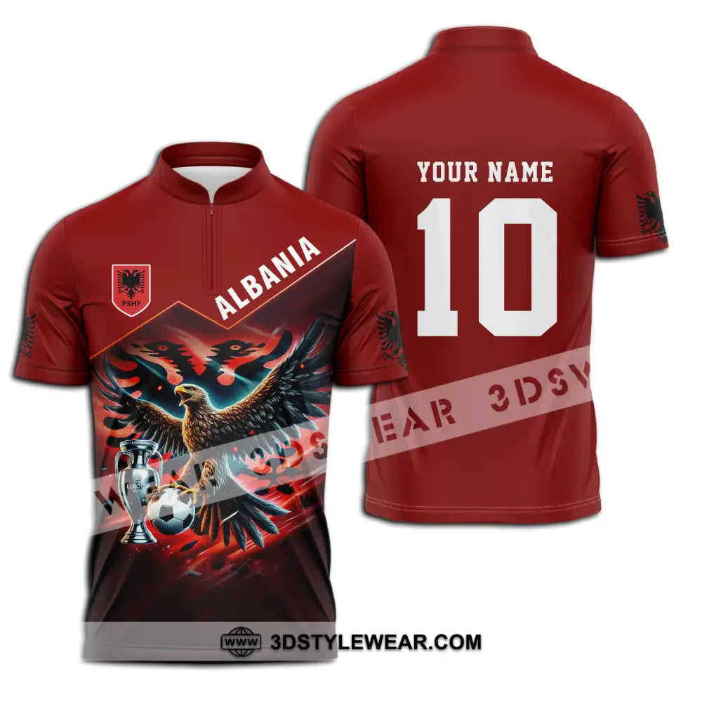 Unisex Shirt - Custom Name And Number Eagle Albania Euro 2024 Team - Zipper Polo Shirt / S - T-shirt