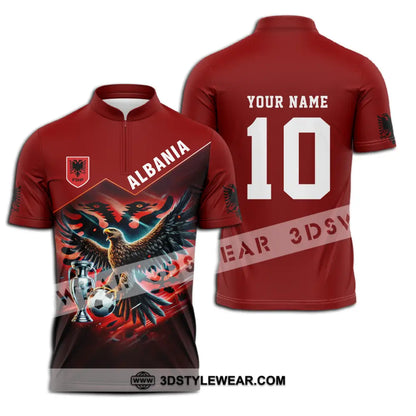 Unisex Shirt - Custom Name And Number Eagle Albania Euro 2024 Team - Zipper Polo Shirt / S - T-shirt