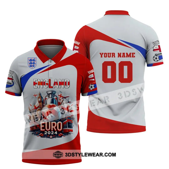 Unisex Shirt, Custom Name and Number England Football Shirt, England Football Polo Long Sleeve, Euro 2024 Shirt style option 4