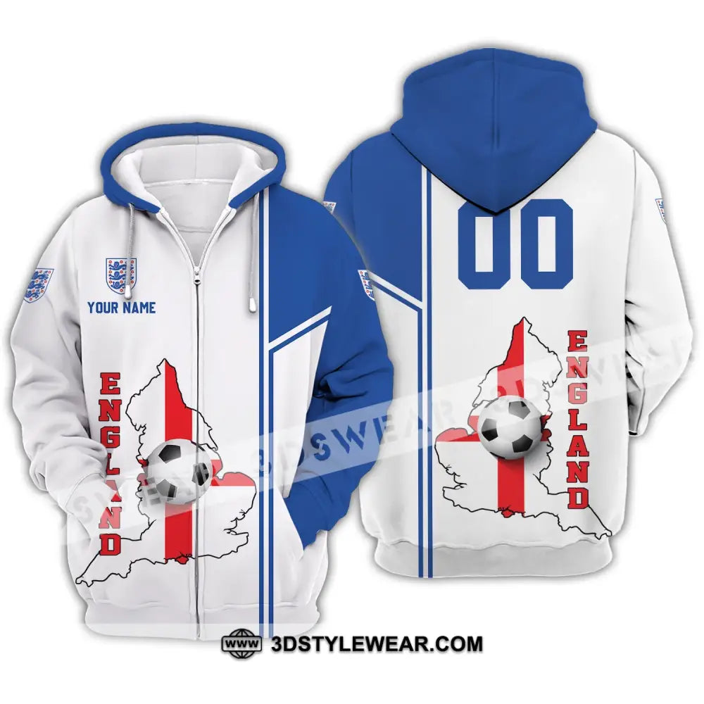 Unisex Shirt - Custom Name And Number England Map Ball Euro 2024 Zipper Hoodie / S T-Shirt