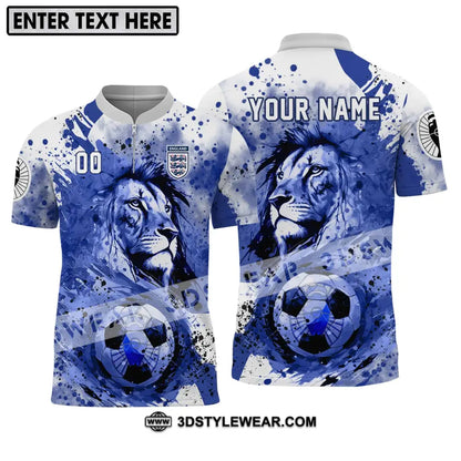 Unisex Shirt - Custom Name And Number England National Team Lion Ball Zipper Polo / S T-Shirt